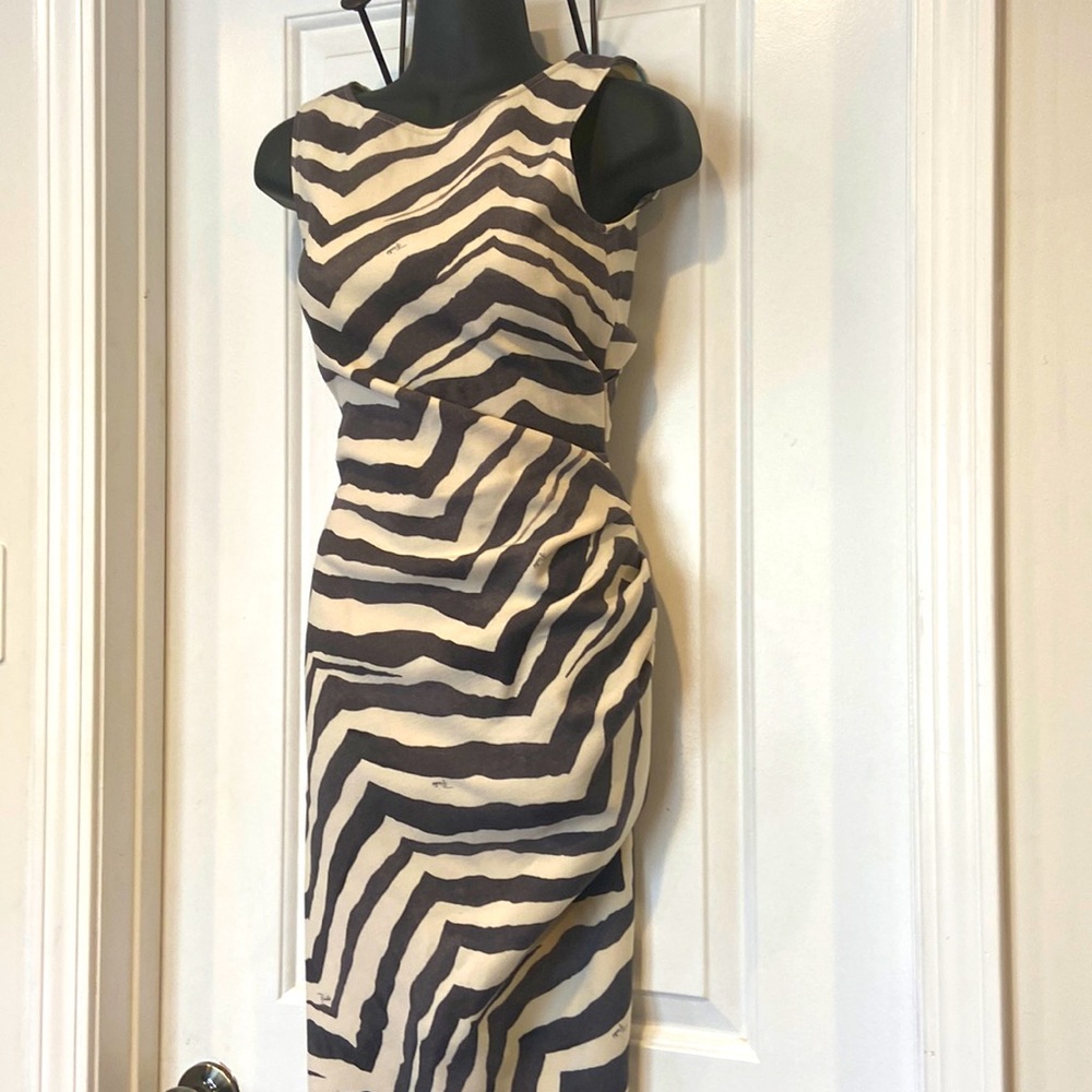 Emilio Pucci Black and Cream Zebra-Print Midi Dress - Picture 2 of 9
